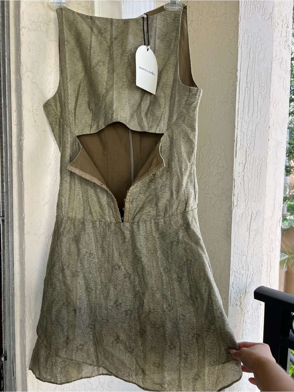 Mistress Rocks Printed Khaki Cutout corset Mini Dress - Picture 2 of 7